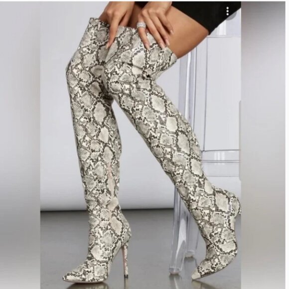 Steve Madden Snakeskin Over-the-Knee Boots - Picture 1 of 13